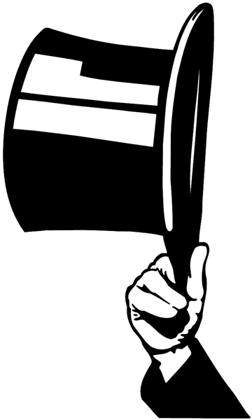 Hand holding top hat vinyl sticker. Customize on line. Hats 049-0074