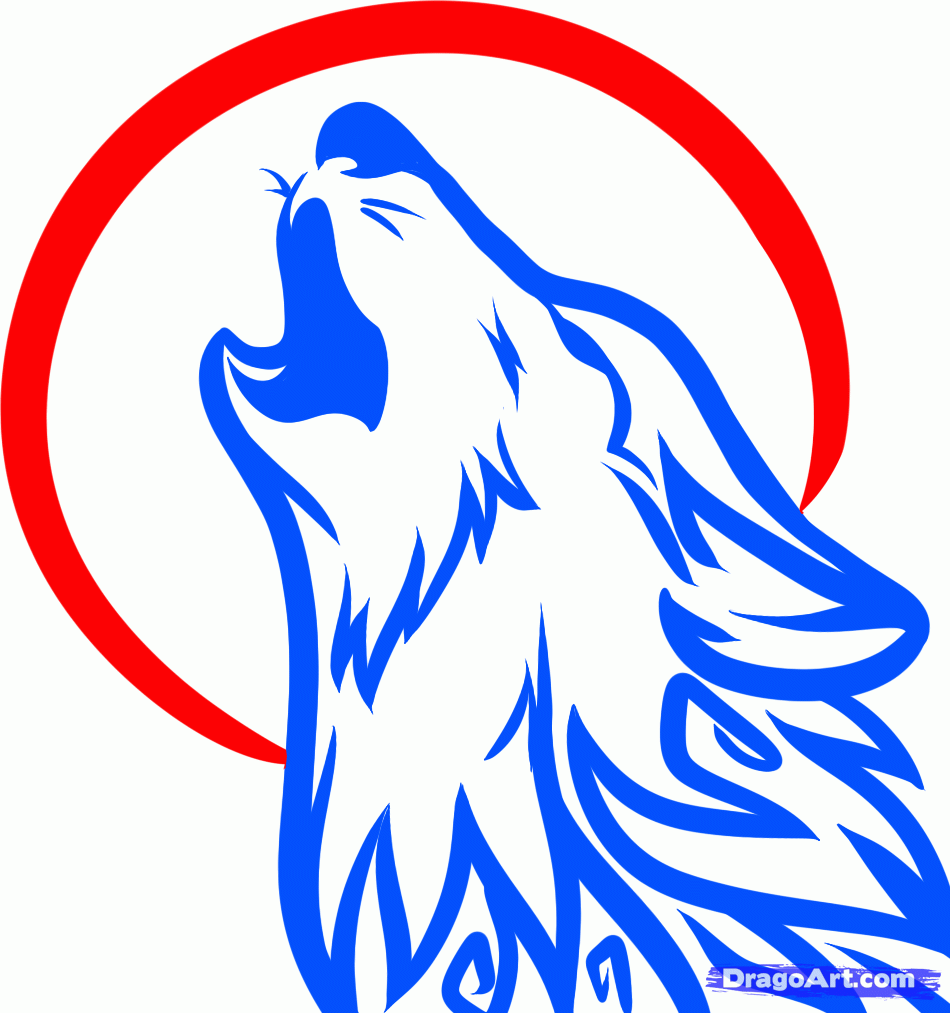 How to Draw a Howling Wolf Tattoo, Tribal Howling Wolf, Step by ...
