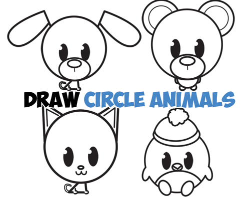 Big Guide to Drawing Cute Circle Animals Easy Step by Step Drawing ...