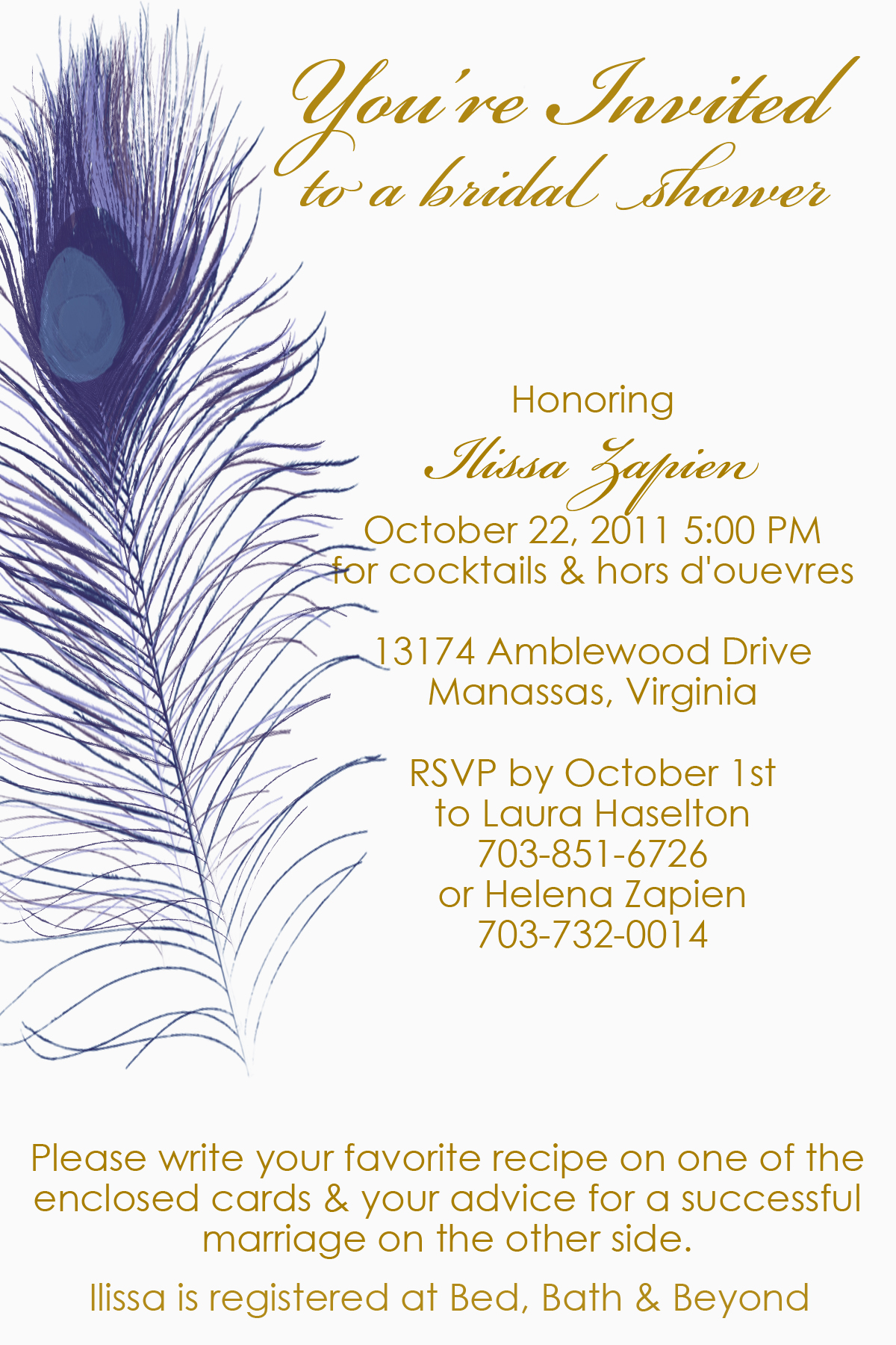 Peacock Bridal Shower Invitations Peacock feathers 