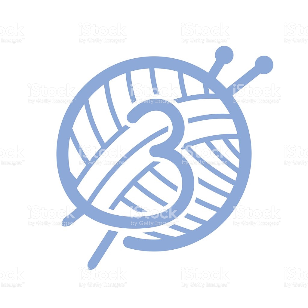 Number Three Icon With Skein Of Yarn And Knitting Needles stock ...