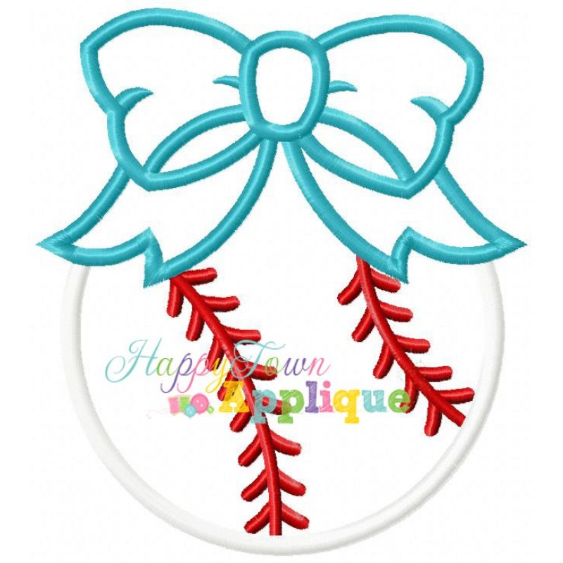 Baseball With Bow Applique Design