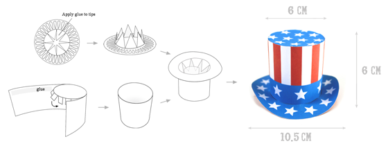 3 US flag mini paper top hats - July 4th crafts - Free templates