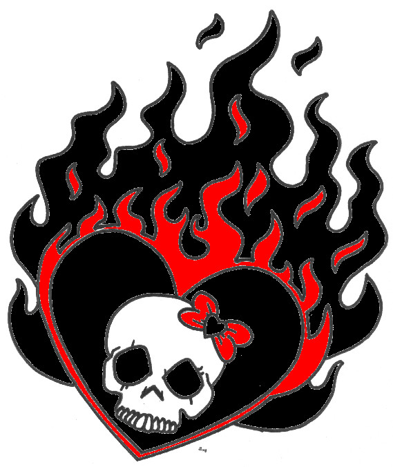 Skull with Flaming Heart by DementedInk on DeviantArt