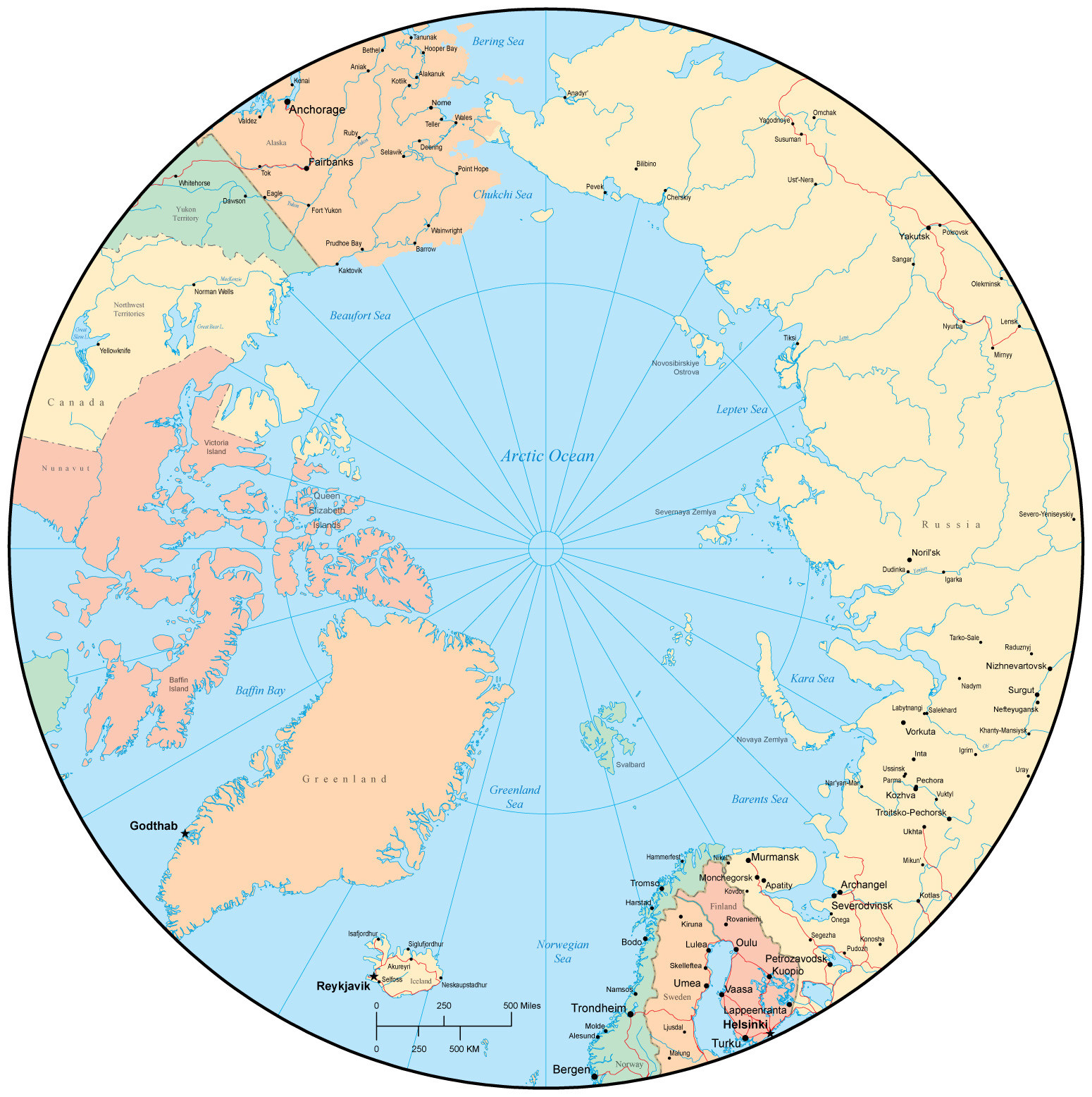 World Map with Polar Views in Adobe Illustrator Vector Format ...