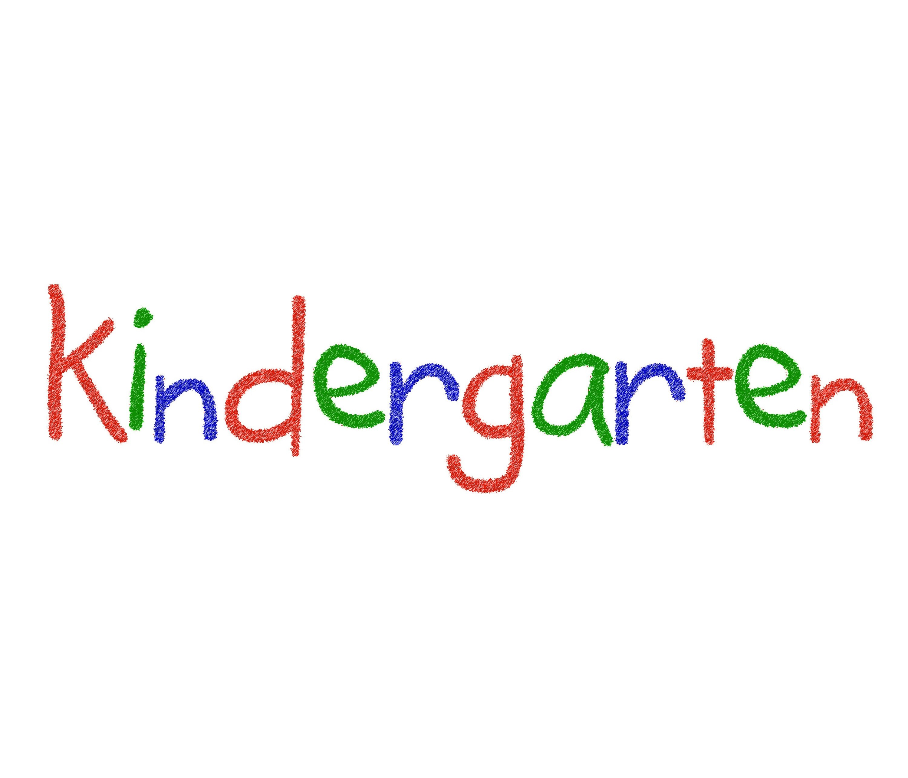 Image: The word Kindergarten, written in bright colours and a child-like script, over a white background