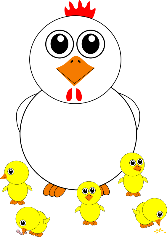 Funny Chicken and Chicks Cartoon Free Vector / 4Vector