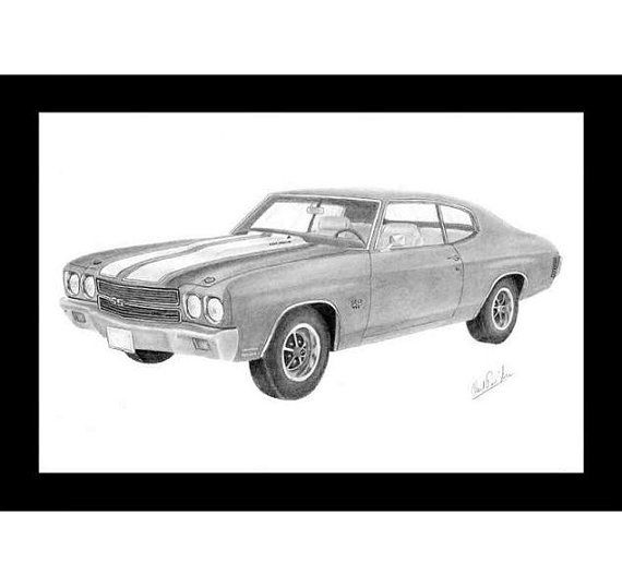 Pencil drawing of a 1970 Chevelle by goodoldcars on Etsy