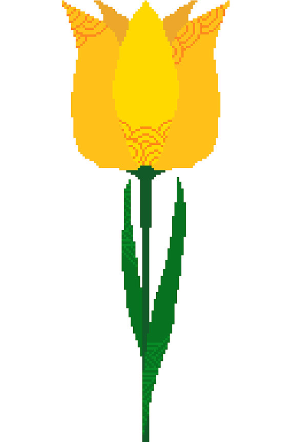 Bright yellow single tulip. Modern cross by crossstitchtheline