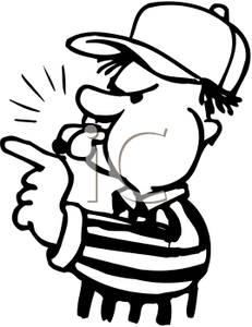 A Referee In a Hat, Blowing a Whistle - Clipart