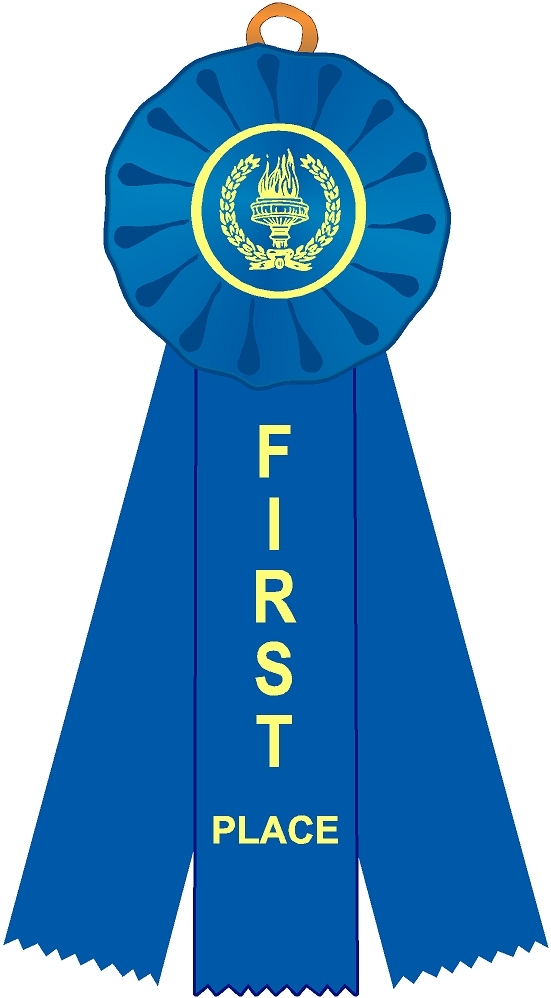 1st Place Stock Three Streamer Rosette Ribbon by Saymore Trophy