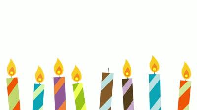 Animated cartoon birthday candles flickering and being blown out ...