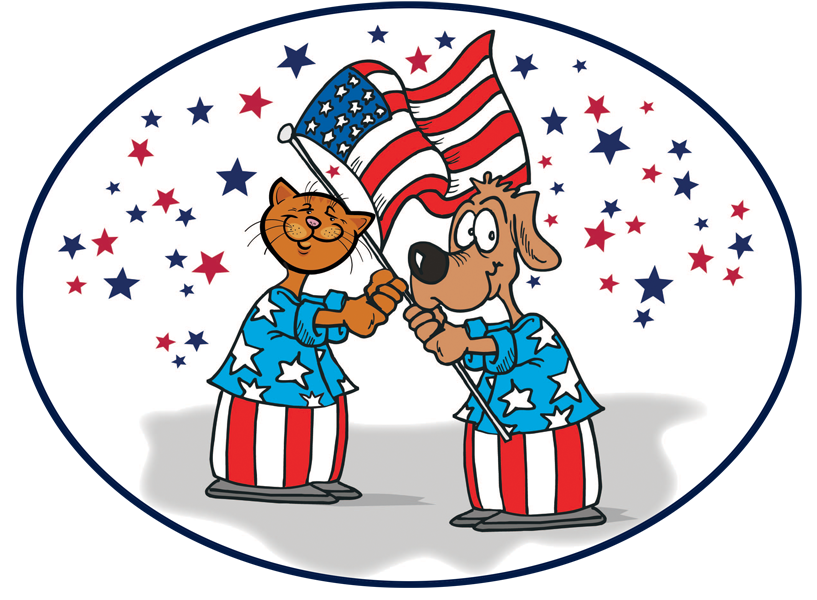 Dog And Cat With the US Flag