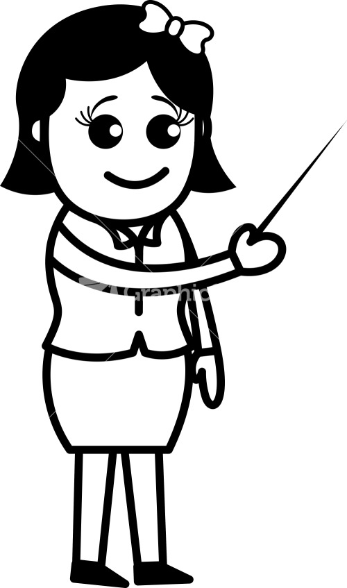 Girl Pointing A Stick - Cartoon Office Vector Illustration