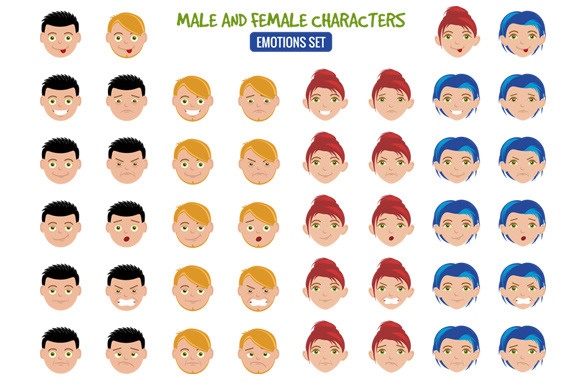 Cartoon People Emotion Set by Albert Buchatskyy | TheHungryJPEG.com