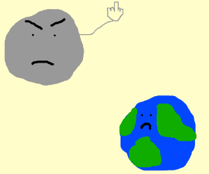 Statue of giant hand flipping off the globe