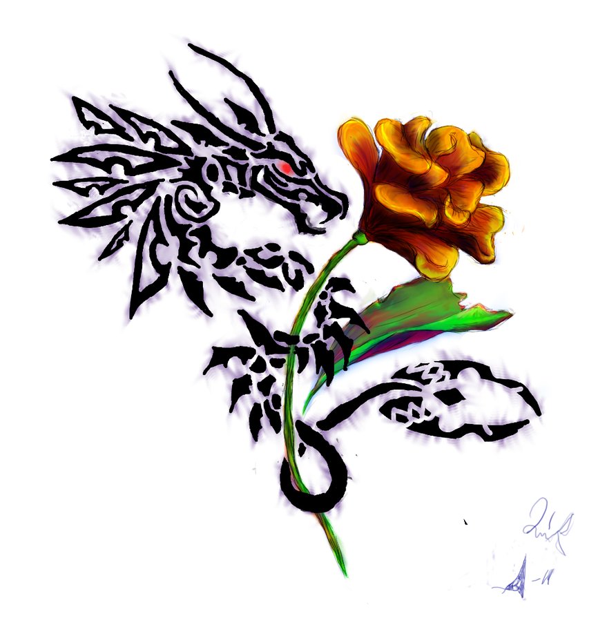 Tribal Fairy Dragon with yellow flower by ConfusedGoldfish on ...