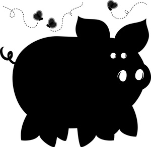 Pig Clipart Image - Silhouette of a Pig with Flies Around Him