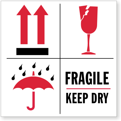 Up Arrows, Umbrella, Broken Glass Symbol Shipping Label, SKU - D1791