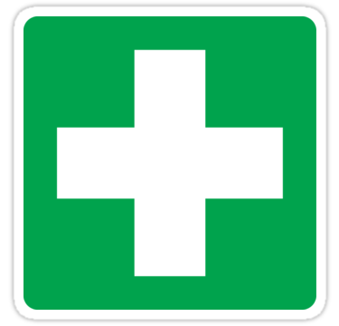 First aid symbol stickers, white cross on green background ...