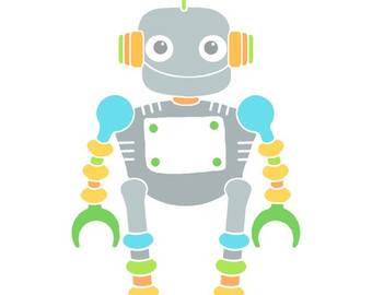 Unique nursery art print twin robot art colorful by KristinParsons