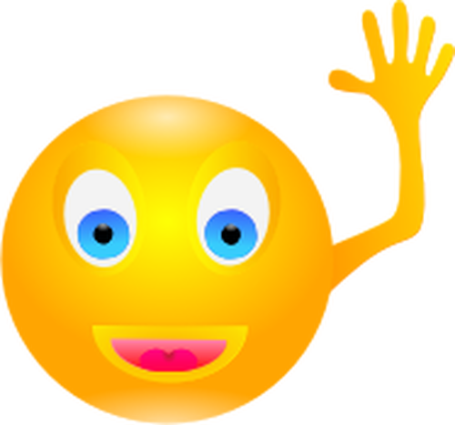 Vector drawing of yellow hand waving smiley | Public domain vectors
