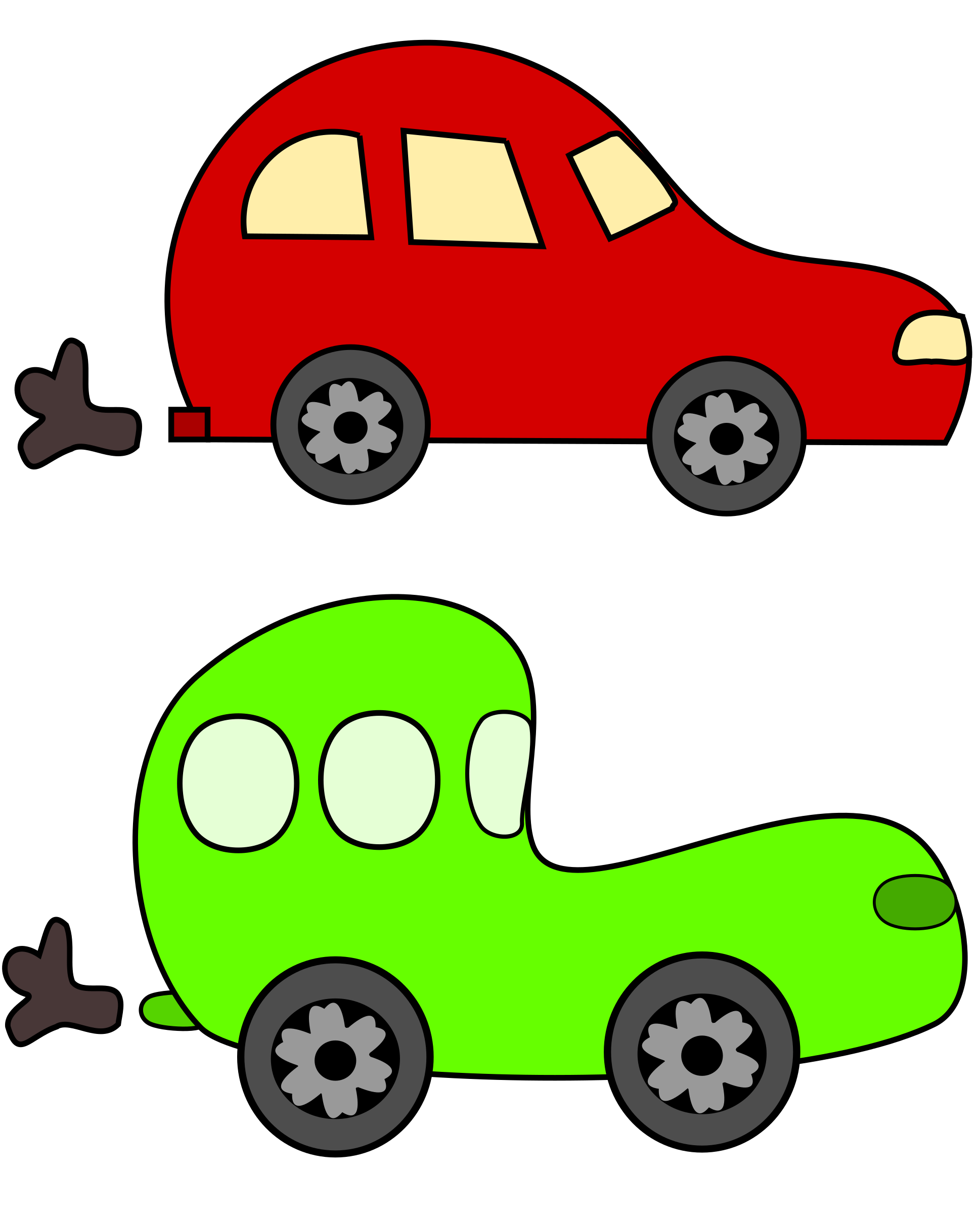 Clipart - cartoon green and red cars