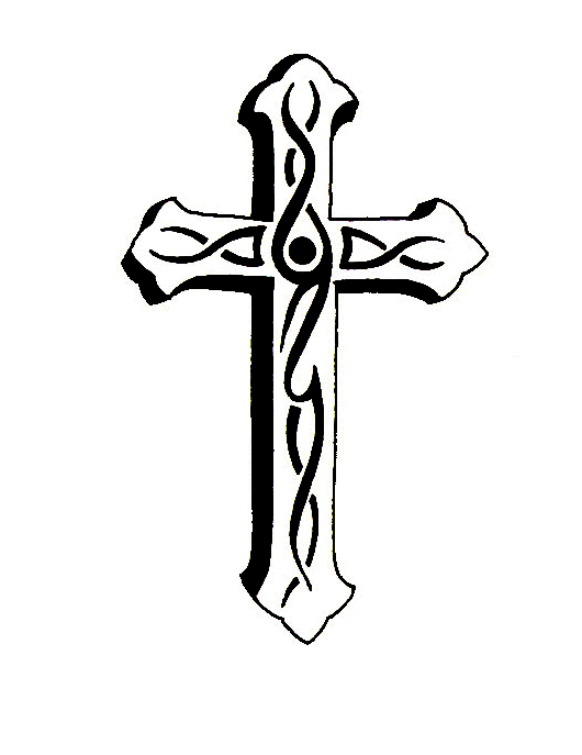 Back And White Tribal Cross Tattoo With Flowing Detail Picture ...
