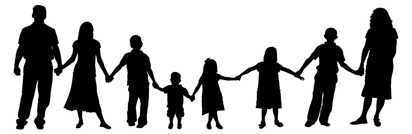 Free clipart silhouette family with young children holding hands ...