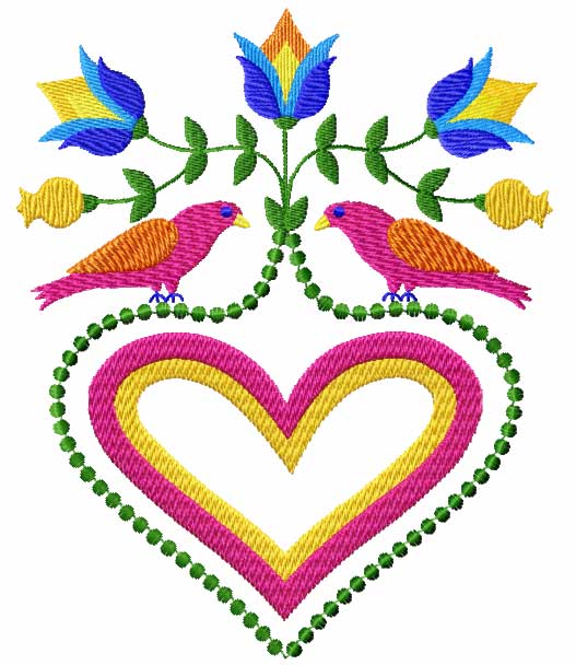 Birds Hearts Flowers 16 Machine Embroidery Designs Set