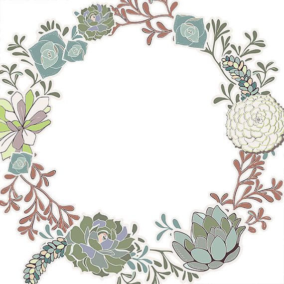 Succulent Wreath Clip Art, Succulent Floral Border ClipArt, Flower ...