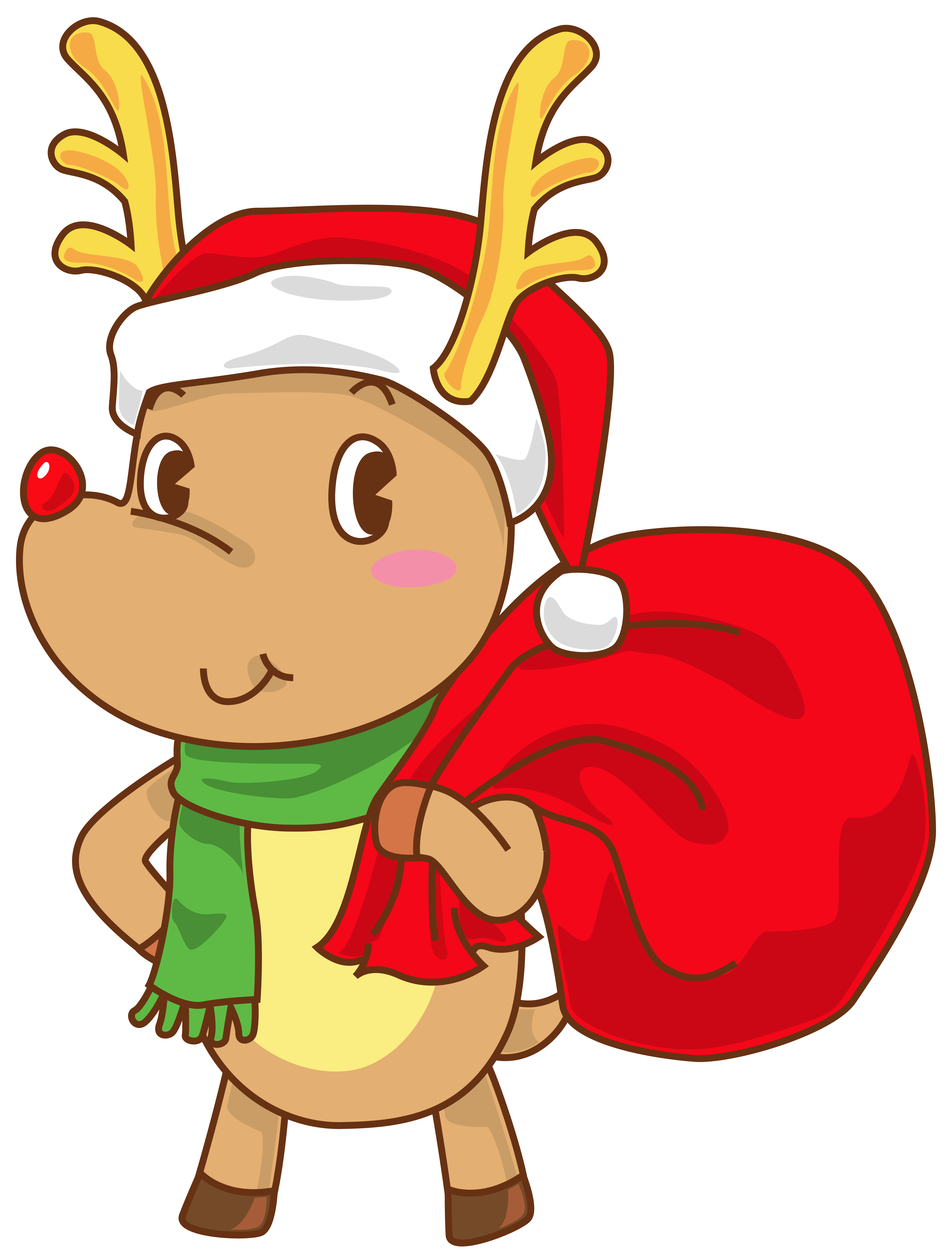 Christmas Rudolph with Santa Hat Transparent PNG Clip Art Image