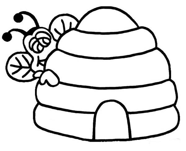 Bee Peeking Behind Beehive Coloring Page - NetArt