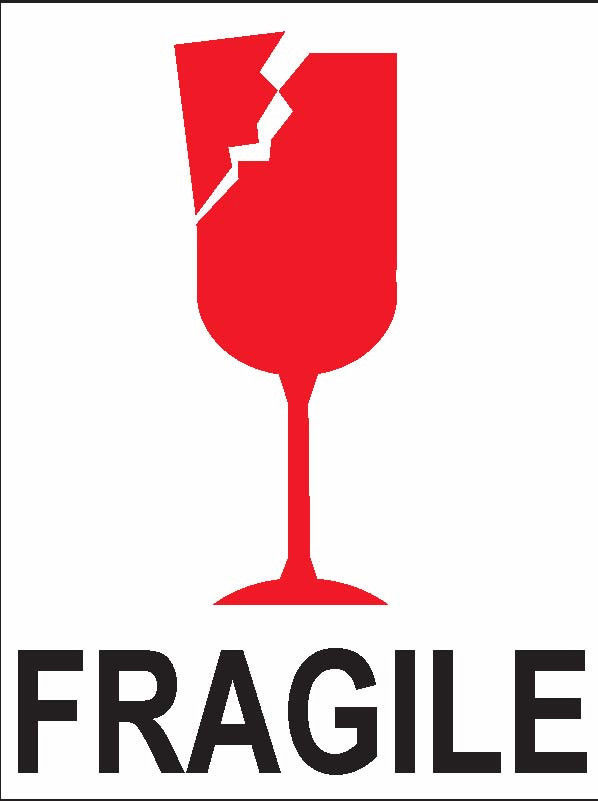 4" x 3" Fragile - Glass - Stickers