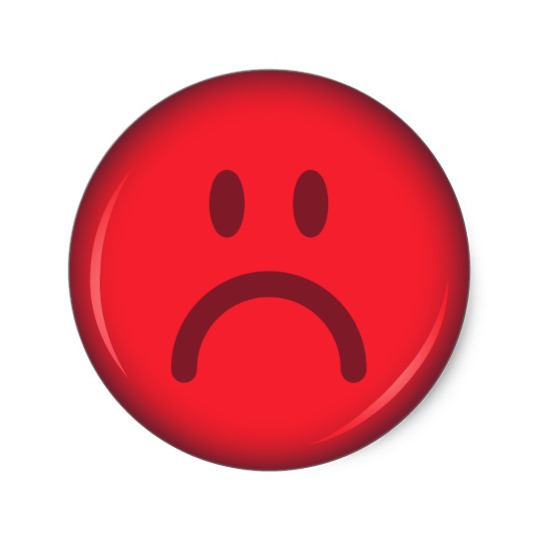 Unhappy pouty angry red smiley face classic round sticker | Zazzle