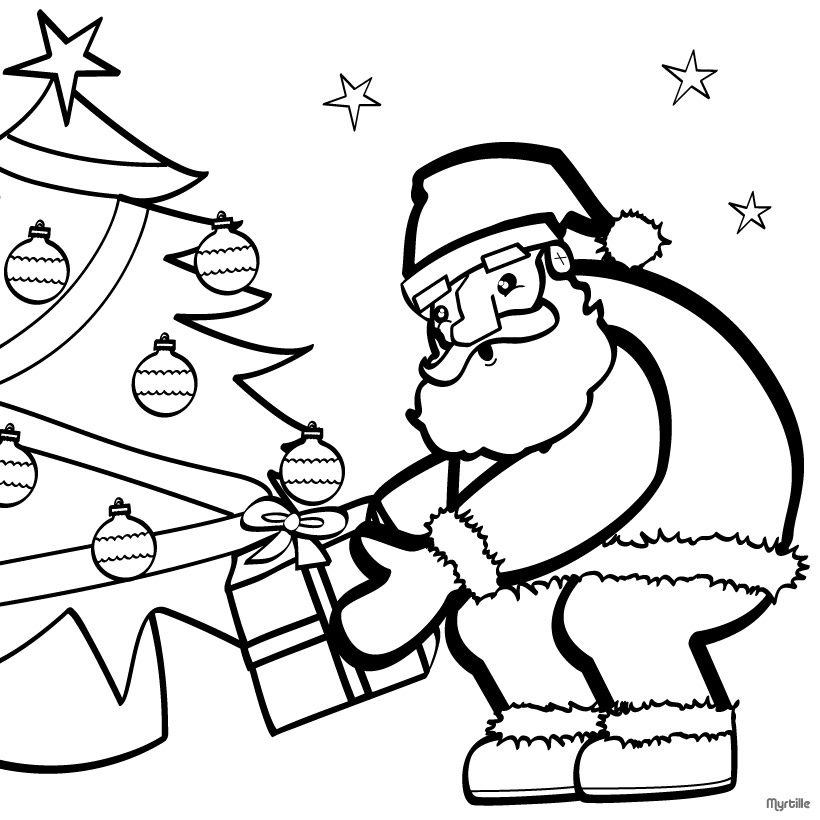 SANTA coloring pages - Christmas tree and Santa