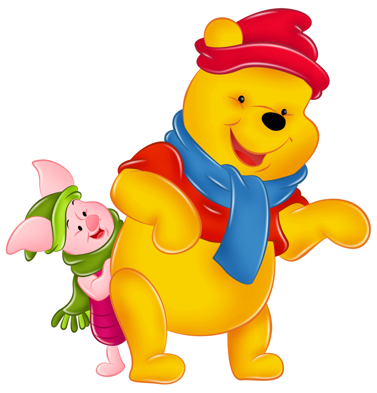 Winnie the Pooh and Piglet with Winter Hats