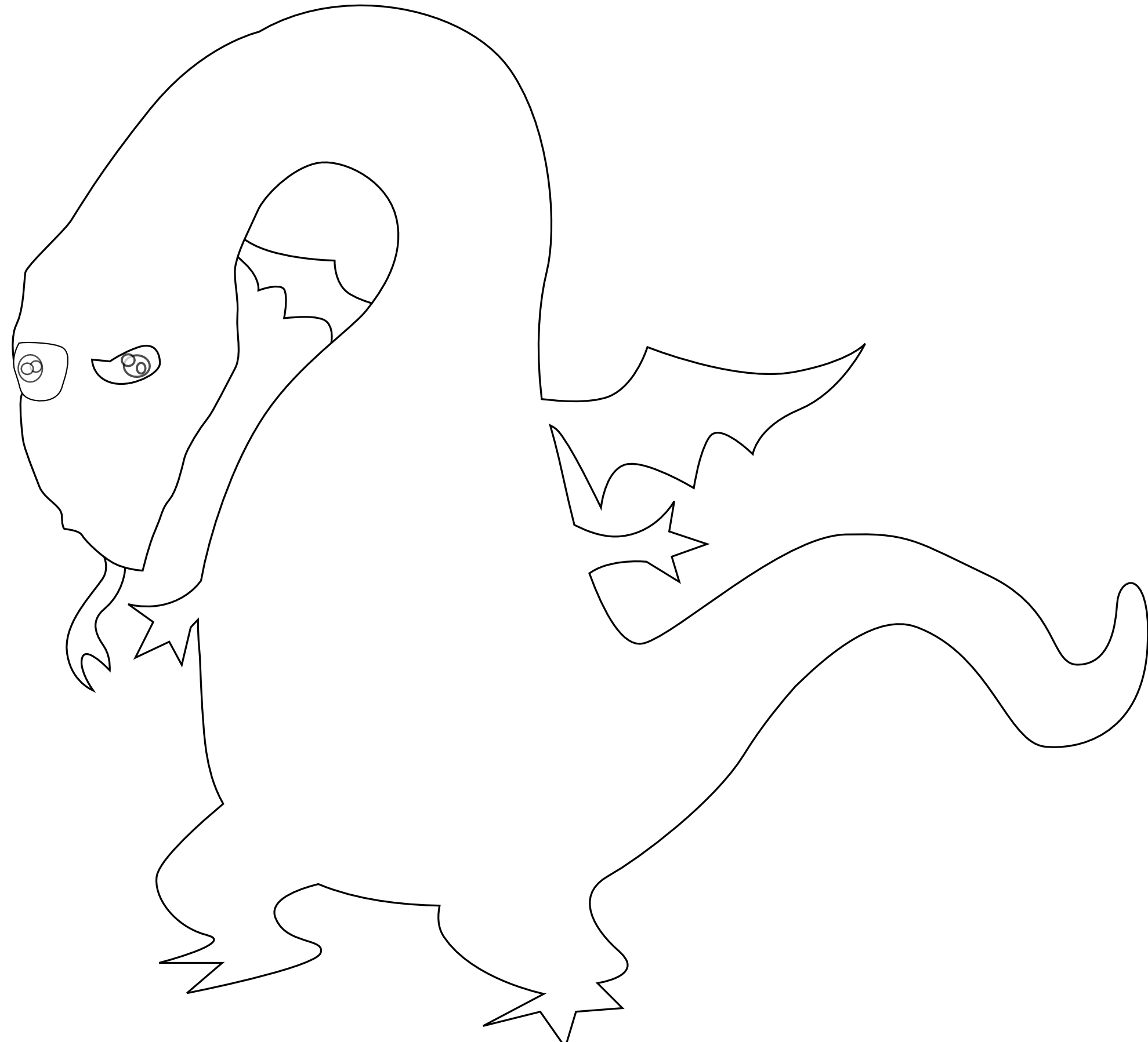 Clip Art: Kablam Cartoon Dragon Black White Line ...