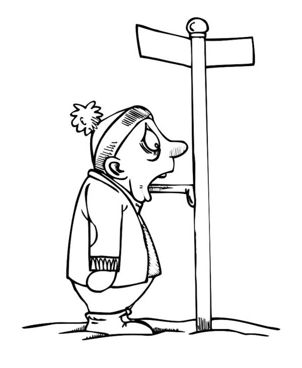 A Guy Tongue Stick to Frozen Road Sign on Winter Coloring Page ...