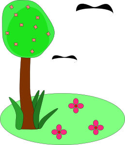 Tree Birds Flowers Cartoon clip art Free Vector
