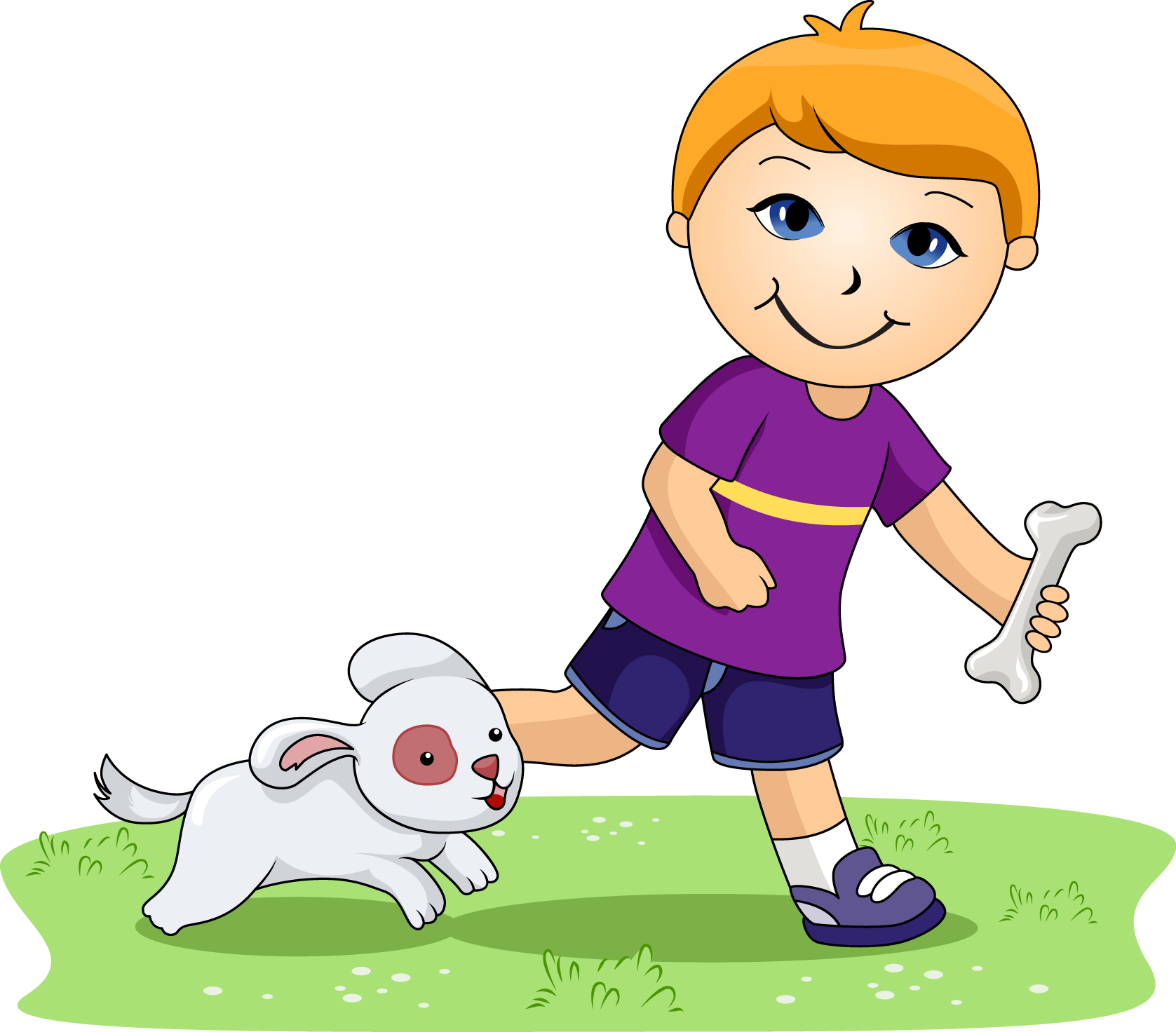 Boy Running with His Dog