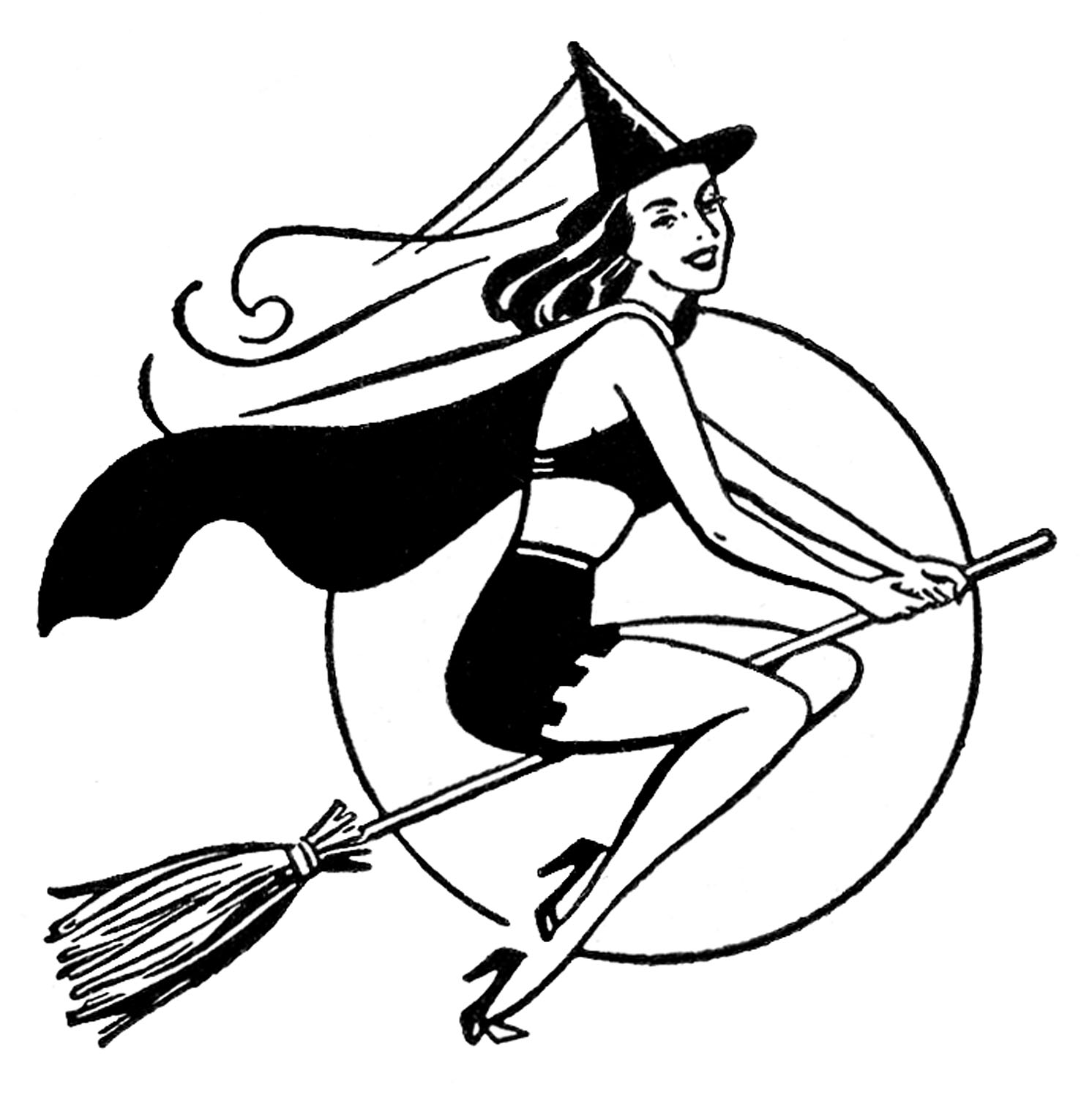 Retro Halloween Graphic - Pretty Witch + French Transfer Printable ...