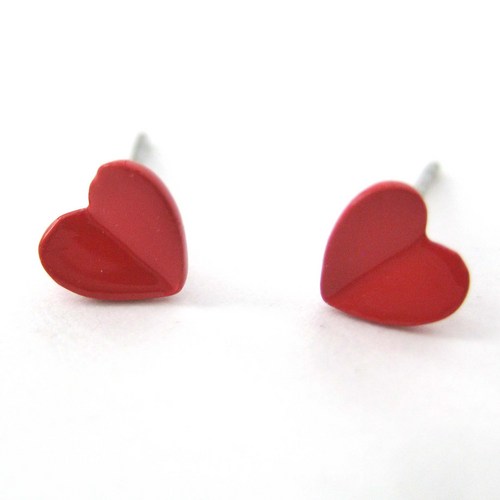 Small Simple Love Heart Shaped Stud Earrings in Red | dotoly ...