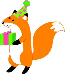 Fox Clipart Image - A Fox Wearing A Party Hat And Holding A Gift